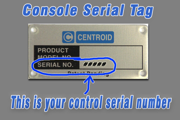CNC control serial number location, console tag.