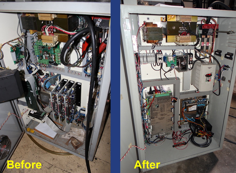 Bridgeport CNC electrical cabinet before and after CNC upgrade