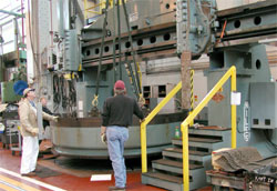 Niles turret lathe, fixture plate being installed